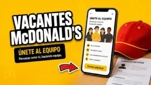 Anuncio de vacantes en McDonald’s con un móvil mostrando una oferta de empleo